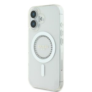 Guess GUHMP16MPFTDTEH Apple iPhone 16 Plus 6.7" baltos spalvos kietas dėklas IML Rhinestones MagSafe - Image 2