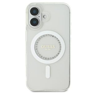 Guess GUHMP16MPFTDTEH Apple iPhone 16 Plus 6.7" baltos spalvos kietas dėklas IML Rhinestones MagSafe - Image 3