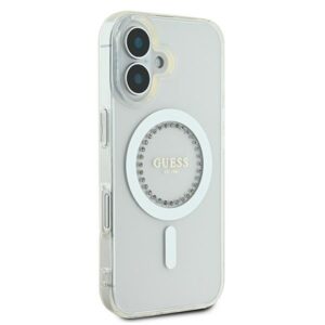 Guess GUHMP16MPFTDTEH Apple iPhone 16 Plus 6.7" baltos spalvos kietas dėklas IML Rhinestones MagSafe - Image 4