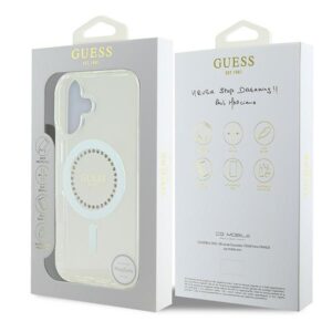 Guess GUHMP16MPFTDTEH Apple iPhone 16 Plus 6.7" baltos spalvos kietas dėklas IML Rhinestones MagSafe - Image 8