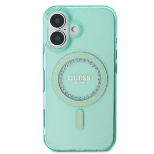 Guess GUHMP16SPFTDTEN Apple iPhone 16 6.1" green kietas dėklas IML Rhinestones MagSafe - Image 3