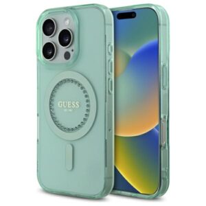 Guess GUHMP16XPFTDTEN Apple iPhone 16 Pro Max 6.9" green kietas dėklas IML Rhinestones MagSafe