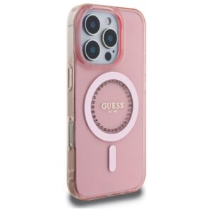 Guess GUHMP16XPFTDTEP Apple iPhone 16 Pro Max 6.9" rožinės spalvos kietas dėklas IML Rhinestones MagSafe - Image 4