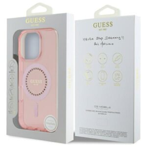 Guess GUHMP16XPFTDTEP Apple iPhone 16 Pro Max 6.9" rožinės spalvos kietas dėklas IML Rhinestones MagSafe - Image 8