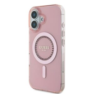 Guess GUHMP16SPFTDTEP Apple iPhone 16 6.1" rožinės spalvos kietas dėklas IML Rhinestones MagSafe - Image 2