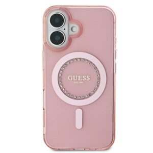 Guess GUHMP16SPFTDTEP Apple iPhone 16 6.1" rožinės spalvos kietas dėklas IML Rhinestones MagSafe - Image 3