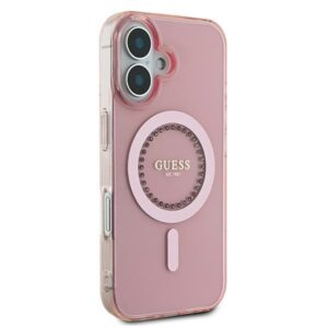 Guess GUHMP16SPFTDTEP Apple iPhone 16 6.1" rožinės spalvos kietas dėklas IML Rhinestones MagSafe - Image 4