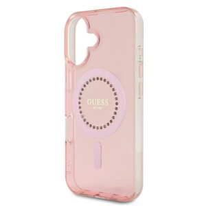 Guess GUHMP16SPFTDTEP Apple iPhone 16 6.1" rožinės spalvos kietas dėklas IML Rhinestones MagSafe - Image 6