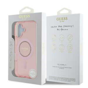 Guess GUHMP16SPFTDTEP Apple iPhone 16 6.1" rožinės spalvos kietas dėklas IML Rhinestones MagSafe - Image 8