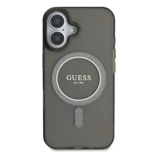 Guess GUHMP16SHFGEREK Apple iPhone 16 6.1" juodos spalvos kietas dėklas IML Glitter Circle MagSafe - Image 3