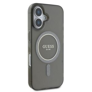 Guess GUHMP16SHFGEREK Apple iPhone 16 6.1" juodos spalvos kietas dėklas IML Glitter Circle MagSafe - Image 4