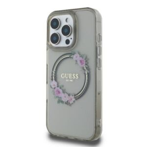 Guess GUHMP16LHFWFCK Apple iPhone 16 Pro 6.3" juodos spalvos kietas dėklas IML Flowers Wreath MagSafe - Image 2