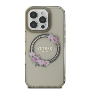 Guess GUHMP16LHFWFCK Apple iPhone 16 Pro 6.3" juodos spalvos kietas dėklas IML Flowers Wreath MagSafe - Image 3