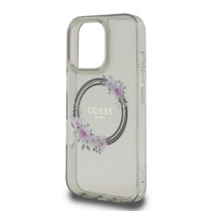 Guess GUHMP16LHFWFCK Apple iPhone 16 Pro 6.3" juodos spalvos kietas dėklas IML Flowers Wreath MagSafe - Image 6