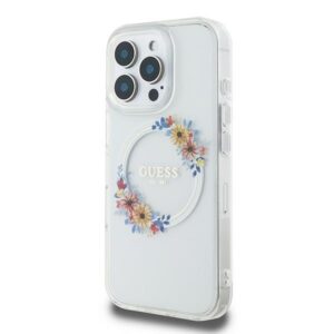 Guess GUHMP16LHFWFCT Apple iPhone 16 Pro 6.3" transprent kietas dėklas IML Flowers Wreath MagSafe - Image 2