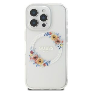 Guess GUHMP16LHFWFCT Apple iPhone 16 Pro 6.3" transprent kietas dėklas IML Flowers Wreath MagSafe - Image 3