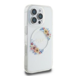 Guess GUHMP16LHFWFCT Apple iPhone 16 Pro 6.3" transprent kietas dėklas IML Flowers Wreath MagSafe - Image 4