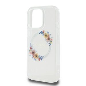 Guess GUHMP16LHFWFCT Apple iPhone 16 Pro 6.3" transprent kietas dėklas IML Flowers Wreath MagSafe - Image 6