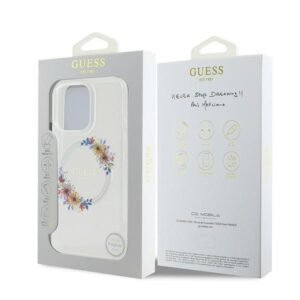Guess GUHMP16LHFWFCT Apple iPhone 16 Pro 6.3" transprent kietas dėklas IML Flowers Wreath MagSafe - Image 8