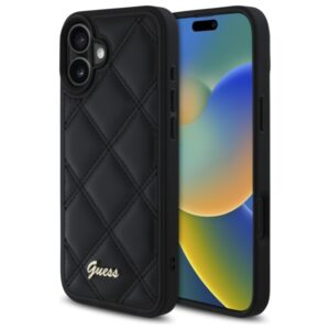 Guess GUHCP16MPSQSQSK Apple iPhone 16 Plus 6.7" juodos spalvos kietas dėklas Quilted Metal Logo