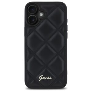 Guess GUHCP16MPSQSQSK Apple iPhone 16 Plus 6.7" juodos spalvos kietas dėklas Quilted Metal Logo - Image 3