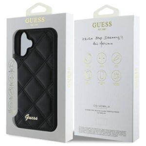 Guess GUHCP16MPSQSQSK Apple iPhone 16 Plus 6.7" juodos spalvos kietas dėklas Quilted Metal Logo - Image 8
