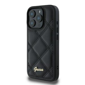 Guess GUHCP16LPSQSQSK Apple iPhone 16 Pro 6.3" juodos spalvos kietas dėklas Quilted Metal Logo - Image 2