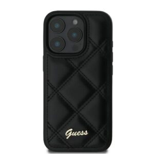 Guess GUHCP16LPSQSQSK Apple iPhone 16 Pro 6.3" juodos spalvos kietas dėklas Quilted Metal Logo - Image 3