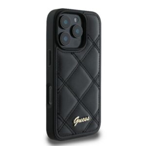Guess GUHCP16LPSQSQSK Apple iPhone 16 Pro 6.3" juodos spalvos kietas dėklas Quilted Metal Logo - Image 4