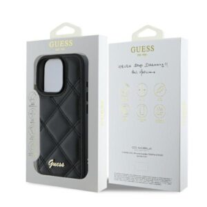 Guess GUHCP16LPSQSQSK Apple iPhone 16 Pro 6.3" juodos spalvos kietas dėklas Quilted Metal Logo - Image 8