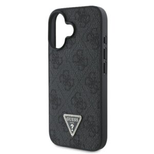 Guess GUHCP16SP4TDSCPK Apple iPhone 16 6.1" juodos spalvos kietas dėklas Leather Metal Logo Strass Crossbody - Image 6