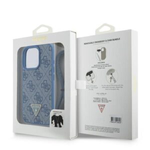 Guess GUHCP16LP4TDSCPB Apple iPhone 16 Pro 6.3" blue kietas dėklas Leather Metal Logo Strass Crossbody - Image 9