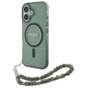 Guess GUHMP16MHGCRELSA Apple iPhone 16 Plus 6.7" žalios spalvos hardcase IML Glitter With Pearl Strap MagSaf