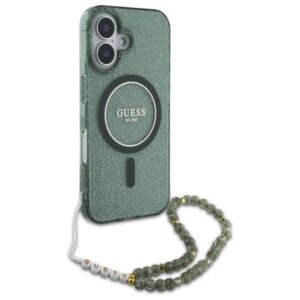 Guess GUHMP16MHGCRELSA Apple iPhone 16 Plus 6.7" žalios spalvos hardcase IML Glitter With Pearl Strap MagSaf - Image 3
