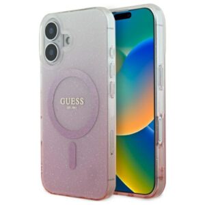 Guess GUHMP16SHGRCELP Apple iPhone 16 6.1" rožinės spalvos kietas dėklas IML Glitter Gradient MagSafe