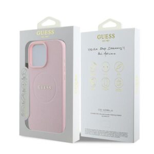 Guess GUHMP16LPGHSMMP Apple iPhone 16 Pro 6.3" rožinės spalvos kietas dėklas Grained Ring MagSafe - Image 8