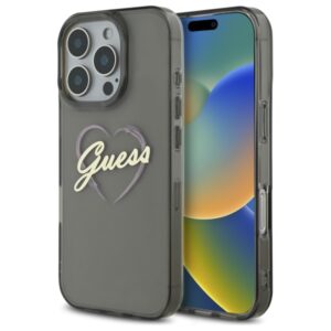 Guess GUHCP16LHCHGSPK Apple iPhone 16 Pro 6.3" juodos spalvos kietas dėklas IML Heart