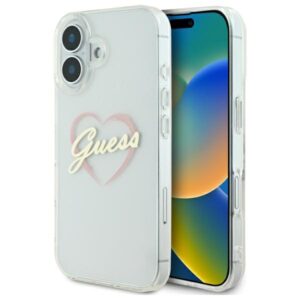 Guess GUHCP16MHCHGSPT Apple iPhone 16 plus 6.7" skaidrus kietas dėklas IML Heart - Image 1