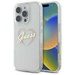 Guess GUHCP16LHCHGSPT Apple iPhone 16 Pro 6.3" skaidrus kietas dėklas IML Heart - Image 1