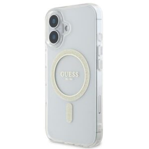 Guess GUHMP16SHFGERET Apple iPhone 16 6.1" skaidrus kietas dėklas IML Glitter Circle MagSafe - Image 2