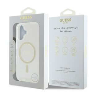 Guess GUHMP16SHFGERET Apple iPhone 16 6.1" skaidrus kietas dėklas IML Glitter Circle MagSafe - Image 8