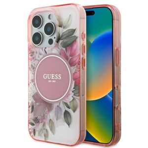 Guess GUHMP16XHFWBDCEP Apple iPhone 16 Pro Max 6.9" rožinės spalvos kietas dėklas IML Flower & Tonal Circle MagSafe