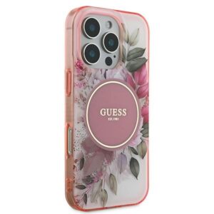 Guess GUHMP16XHFWBDCEP Apple iPhone 16 Pro Max 6.9" rožinės spalvos kietas dėklas IML Flower & Tonal Circle MagSafe - Image 4
