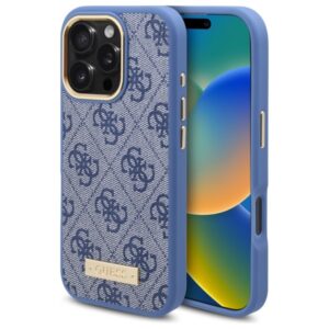 Guess GUHMP16LU4GPRB Apple iPhone 16 Pro 6.3" blue kietas dėklas 4G Logo Plate MagSafe