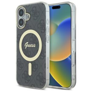 Guess GUHMP16SH4STK Apple iPhone 16 6.1" juodos spalvos kietas dėklas IML 4G MagSafe