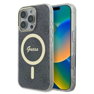 Guess GUHMP16LH4STK Apple iPhone 16 Pro 6.3" juodos spalvos kietas dėklas IML 4G MagSafe