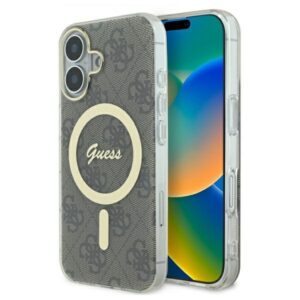 Guess GUHMP16SH4STW Apple iPhone 16 6.1" rudos spalvos kietas dėklas IML 4G MagSafe