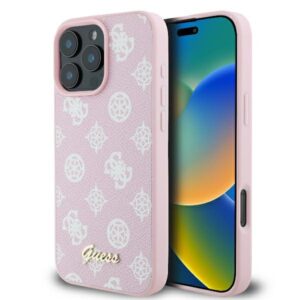 Guess GUHMP16LPGPYSP Apple iPhone 16 Pro 6.3" rožinės spalvos kietas dėklas Peony Script Logo MagSafe