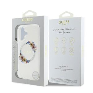 Guess GUHMP16MHFWFCT Apple iPhone 16 Plus 6.7" skaidrus kietas dėklas IML Flowers Wreath MagSaf - Image 8