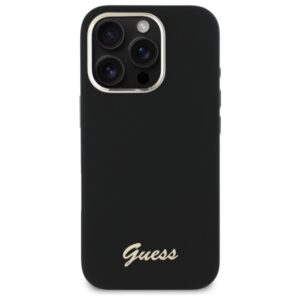 Guess GUHCP16XSMBSLK Apple iPhone 16 Pro Max 6.9" juodos spalvos kietas dėklas Silicone Script Metal Logo & Frame - Image 3